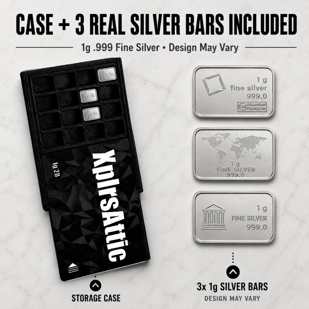 XplrsAttic 1 Gram Bullion Bar Holder Case - 28-Slot Valcambi-Style CombiBar Storage Wallet for Gold Silver Platinum Bars, Stacker Organizer
