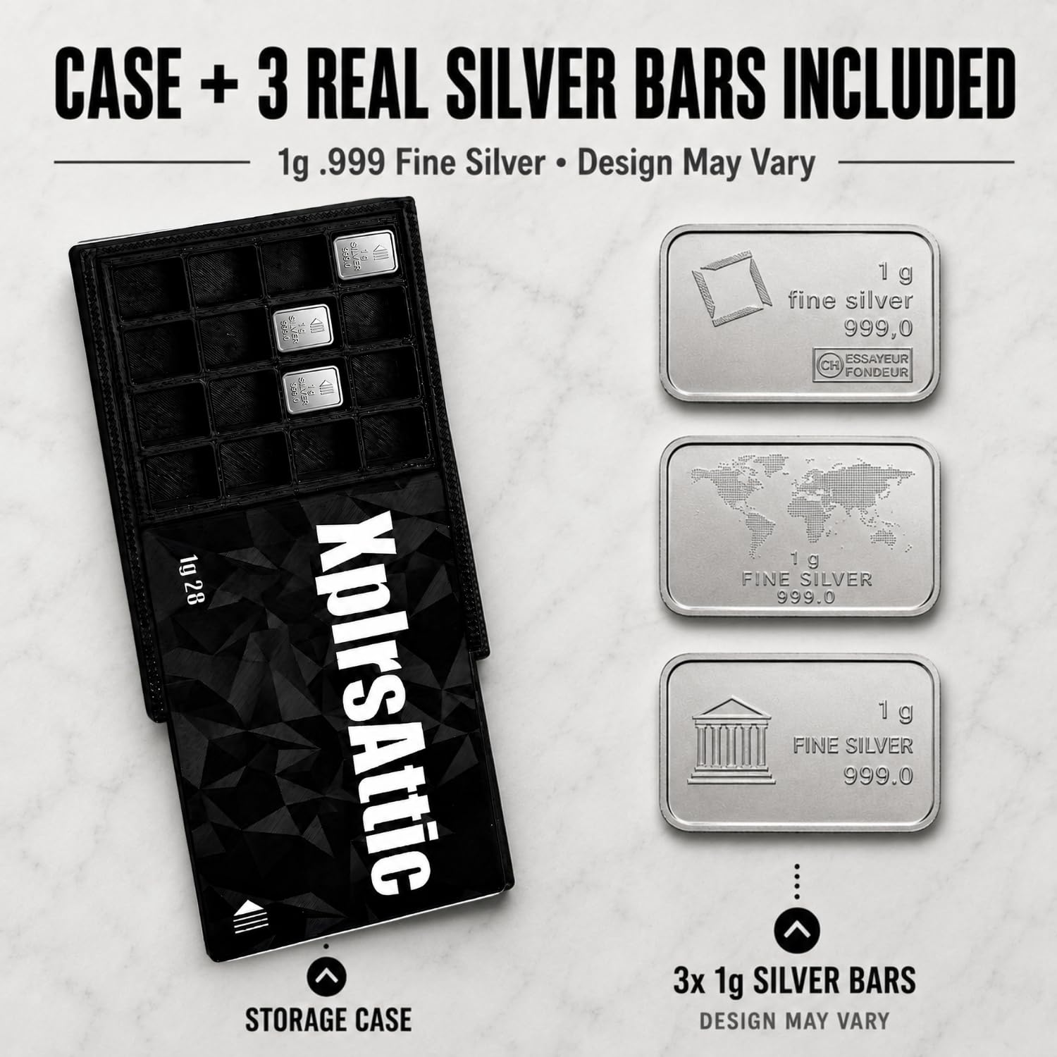 XplrsAttic 1 Gram Bullion Bar Holder Case - 28-Slot Valcambi-Style CombiBar Storage Wallet for Gold Silver Platinum Bars, Stacker Organizer