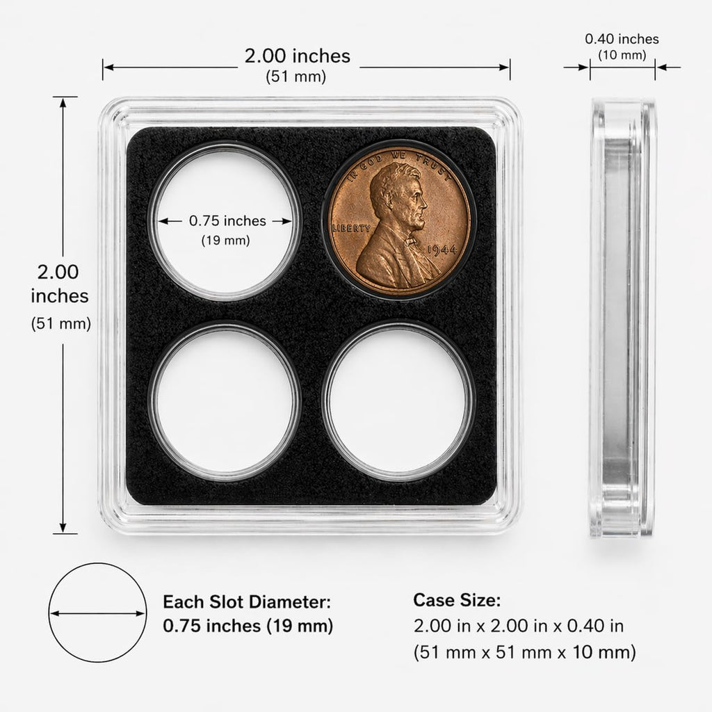 4-Slot Coin Display Case for Pennies & Dimes – Compact 2x2 Coin Holder, Starter Coin Collecting Display Case for Small U.S. Coins