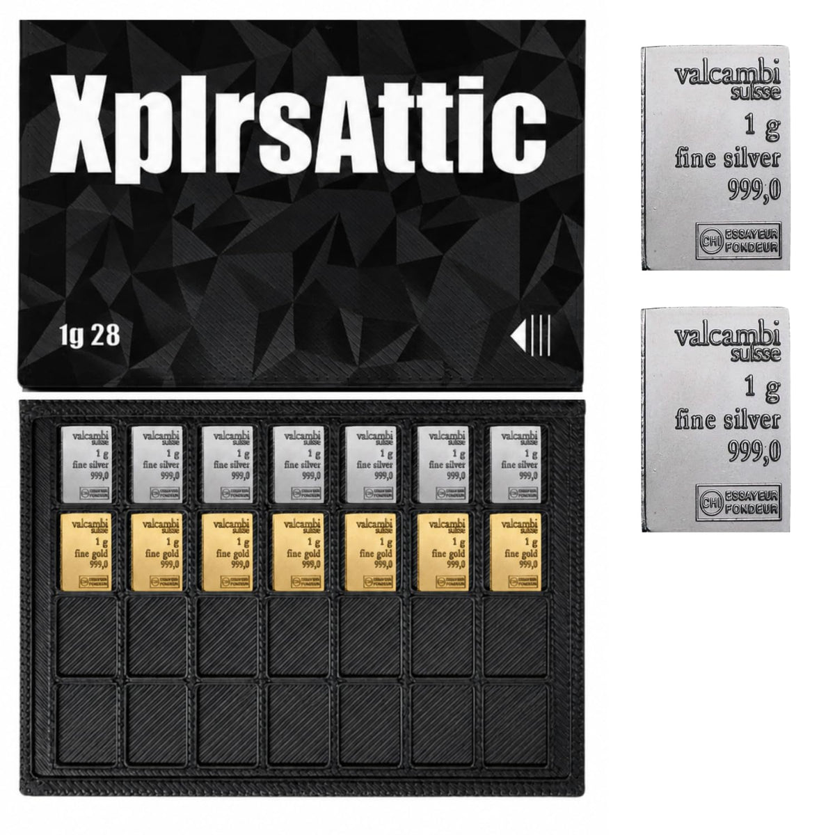XplrsAttic 1 Gram Bullion Bar Holder Case - 28-Slot Valcambi-Style CombiBar Storage Wallet for Gold Silver Platinum Bars, Stacker Organizer