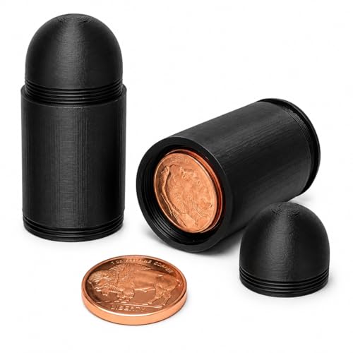 Bullet-Style Screw-On Bullion Coin Storage Case, Holds Up to 22 Loose 1 oz Silver, Copper & Gold Rounds up to 40mm, Black Plastic Coin Tube Holder with 1 Random 1 oz Copper Round Sample Included