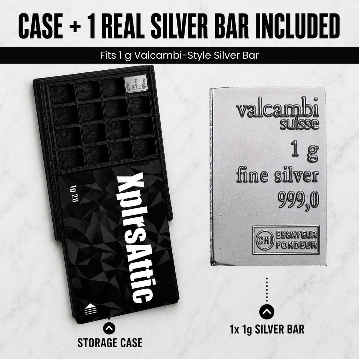 XplrsAttic 1 Gram Bullion Bar Holder Case - 28-Slot Valcambi-Style CombiBar Storage Wallet for Gold Silver Platinum Bars, Stacker Organizer