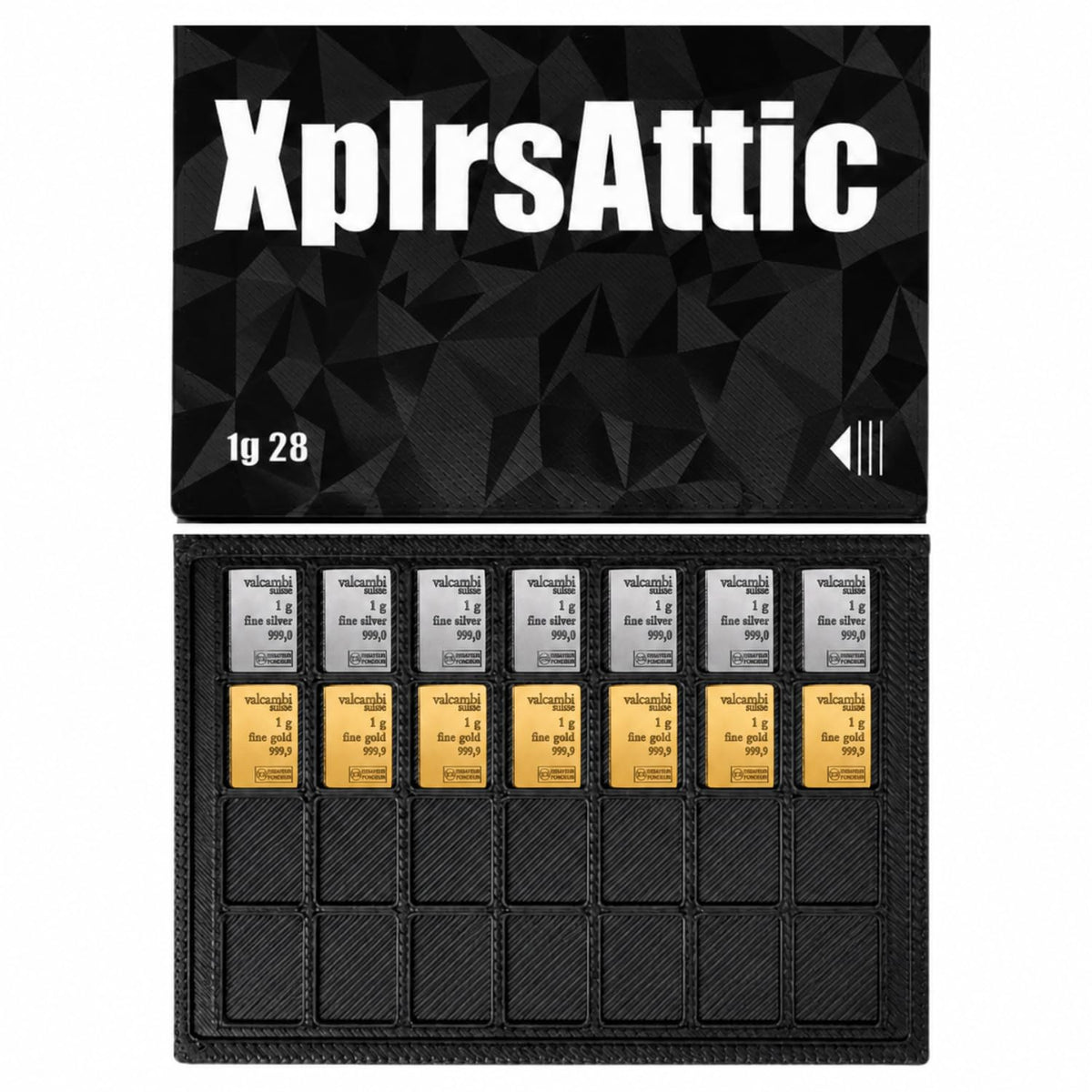 XplrsAttic 1 Gram Bullion Bar Holder Case - 28-Slot Valcambi-Style CombiBar Storage Wallet for Gold Silver Platinum Bars, Stacker Organizer