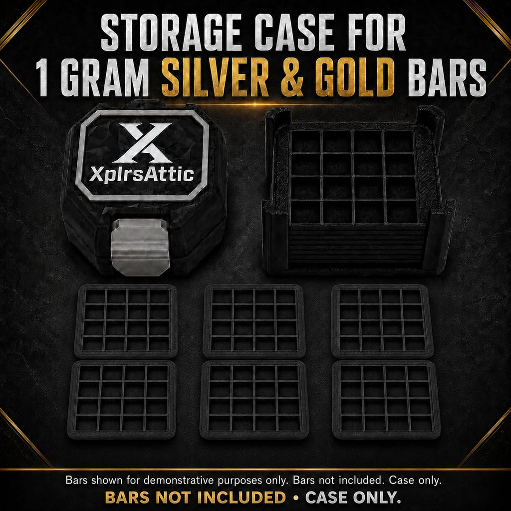 XplrsAttic 160-Slot Bullion Bar Storage Case - 1 Gram Silver, Gold Fractional Bar Organizer, 10 Removable 16-Slot Trays, Compact Display Holder, Case Only