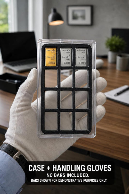 1 Gram CombiBar-Style 12-Slot Bullion Bar Display Case Gift Set – Holder for Small Gold, Silver, and Platinum Bars with Collector Accessories