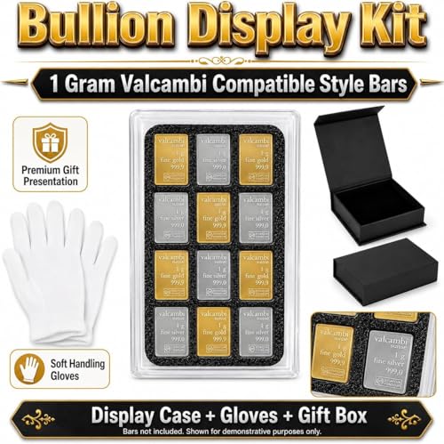 1 Gram CombiBar-Style 12-Slot Bullion Bar Display Case Gift Set – Holder for Small Gold, Silver, and Platinum Bars with Collector Accessories