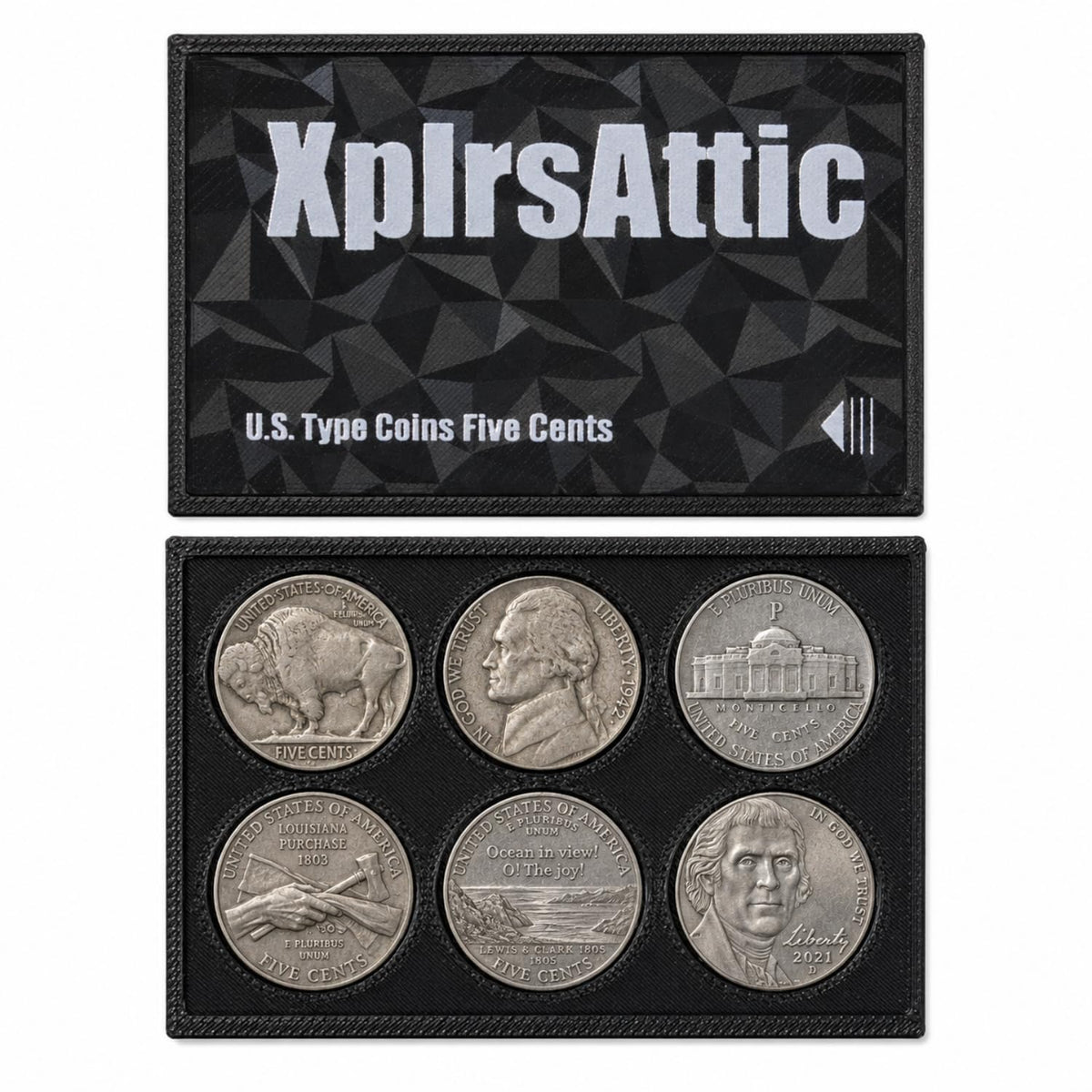 XplrsAttic U.S. Coin Type Set Display Case - Collector Holder for Lincoln Cent, Jefferson Nickel, Roosevelt Dime, Washington Quarter, Kennedy Half, Morgan Dollar