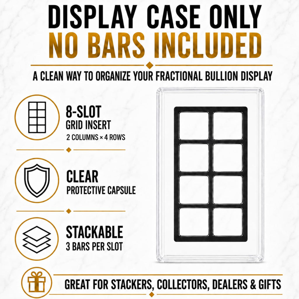 XplrsAttic 1 Gram Square Bar Display Case, Holds 24 Geiger Style Gold Silver Bars, 8 Deep Slots Stack 3 Per Slot, Clear Stackable Coin Collection Holder, Case Only