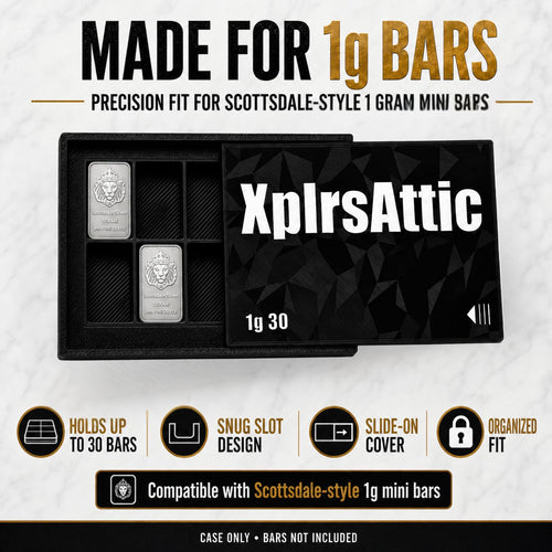 XplrsAttic 1 Gram Bar Storage Case with Slide Cover-10 Slots Tray Holds Up to 30 Scottsdale Style Mini Bars, Compact Bullion Display Organizer, Case Only
