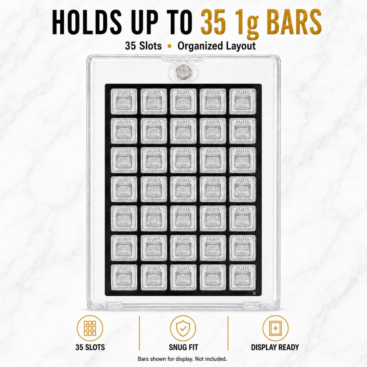 XplrsAttic Geiger Style Square Bar Display Case, Magnetic One Touch Bullion Holder for Gold & Silver Bars, Coin Showcase