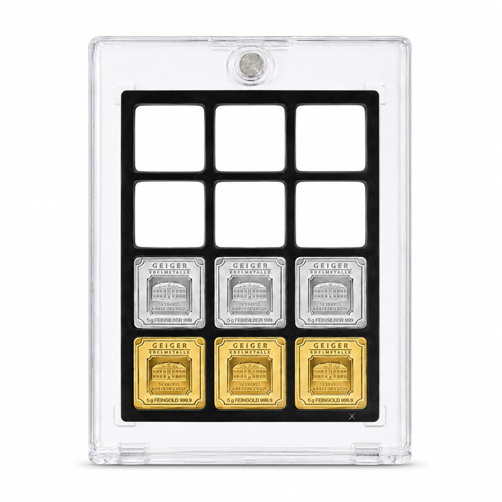XplrsAttic Geiger Style Square Bar Display Case, Magnetic One Touch Bullion Holder for Gold & Silver Bars, Coin Showcase