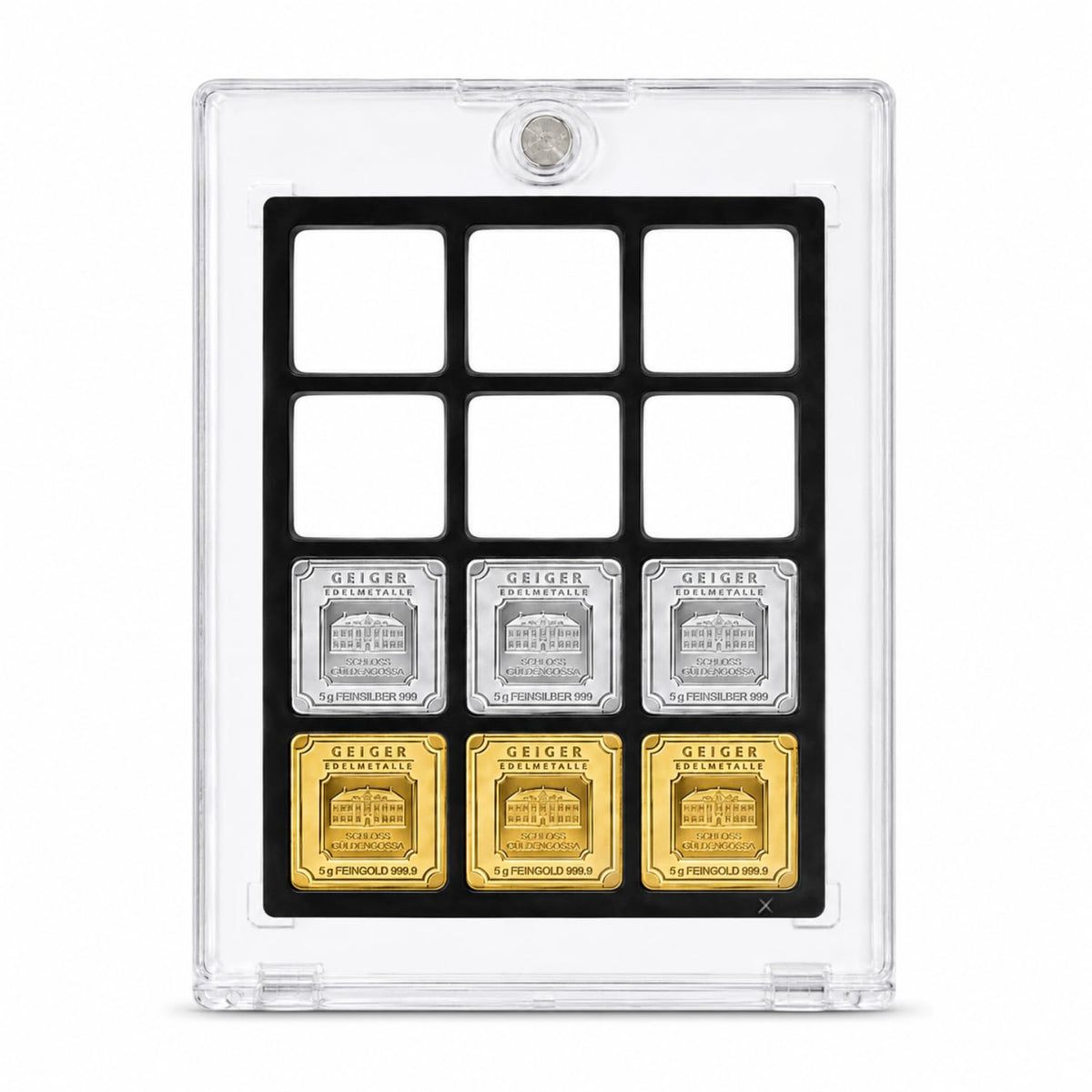 XplrsAttic Geiger Style Square Bar Display Case, Magnetic One Touch Bullion Holder for Gold & Silver Bars, Coin Showcase