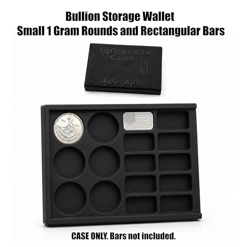 1 Gram Bullion Storage Wallet, Sliding Fractional Bullion Organizer Case Holds Up to 22 Small Gold Silver Copper Platinum Rounds and Bars, 6 Round Slots + 10 Bar Slots, Case Only