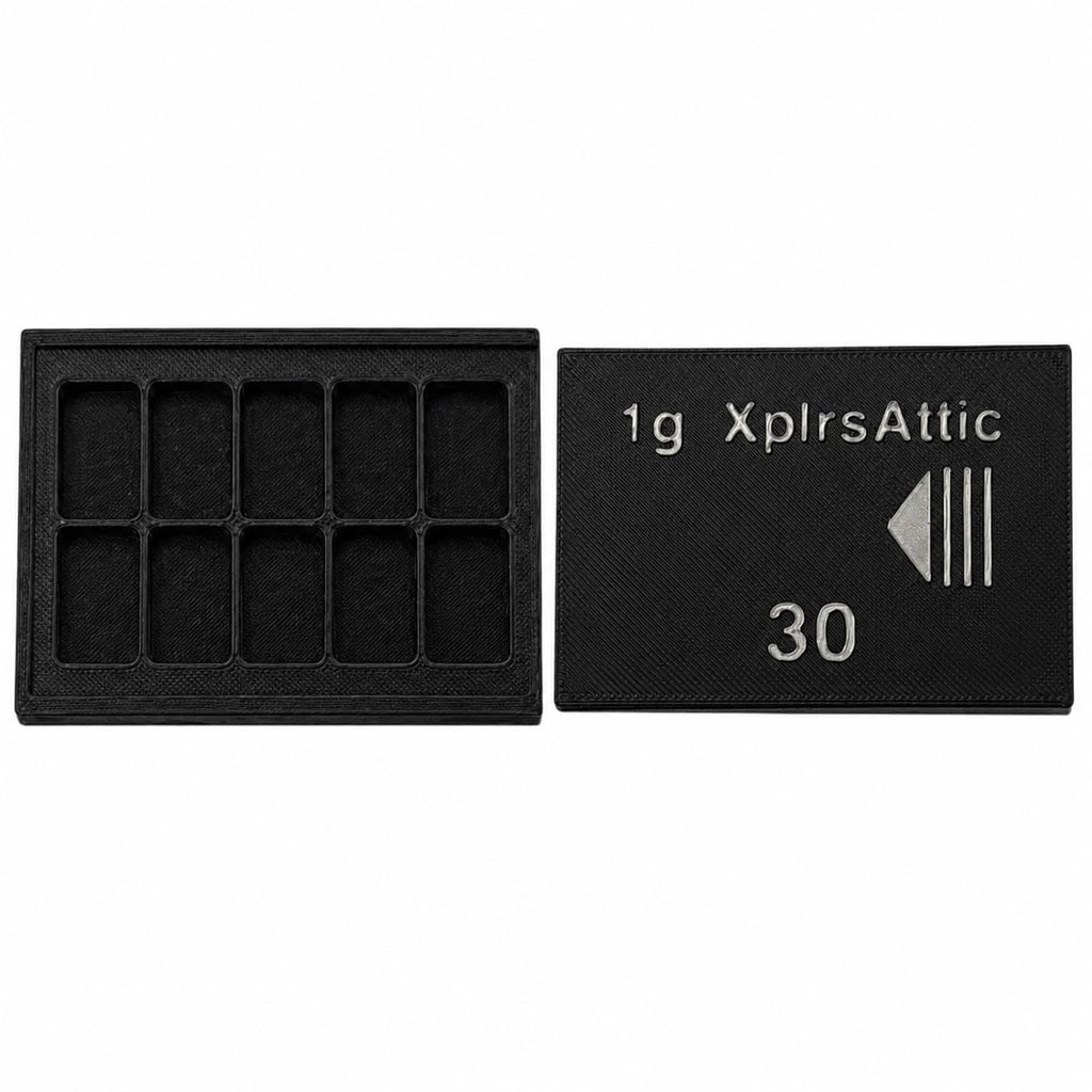 1 Gram Bar Storage Case with Slide Cover, 10-Slot 3D Printed Holder Tray, Holds up to 30 Scottsdale-Style Mini Bars, Compact Black Display Organizer, Case Only