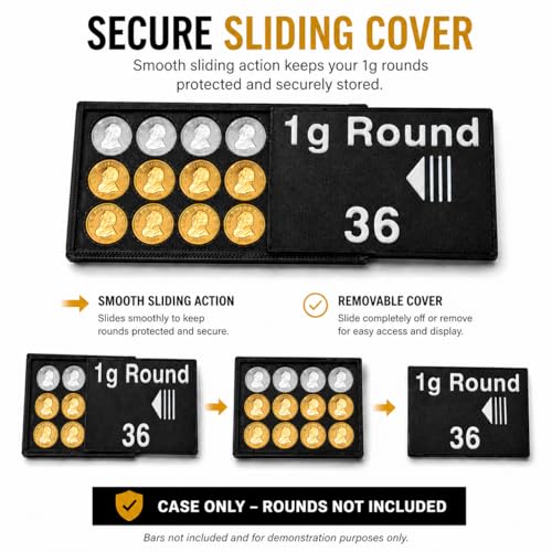 Bullion Storage Case for 1g Rounds - Holds 36 Gold Silver Platinum Rounds - 15 mm Precision Holder with Sliding Cover - Compact Organizer (Case Only, Bars Not Included)