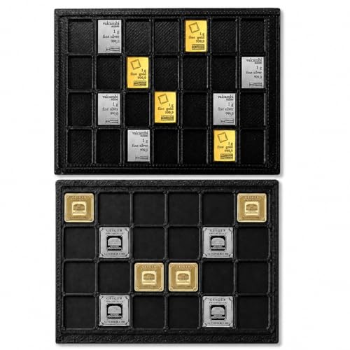 1 Gram Bullion Bar Storage Wallet Bundle, 28-Slot Valcambi-Style 1g Bar Holder & 24-Slot Geiger-Style Square Bar Case, Fractional Gold Silver Platinum Organizer, 2-Pack, Cases Only