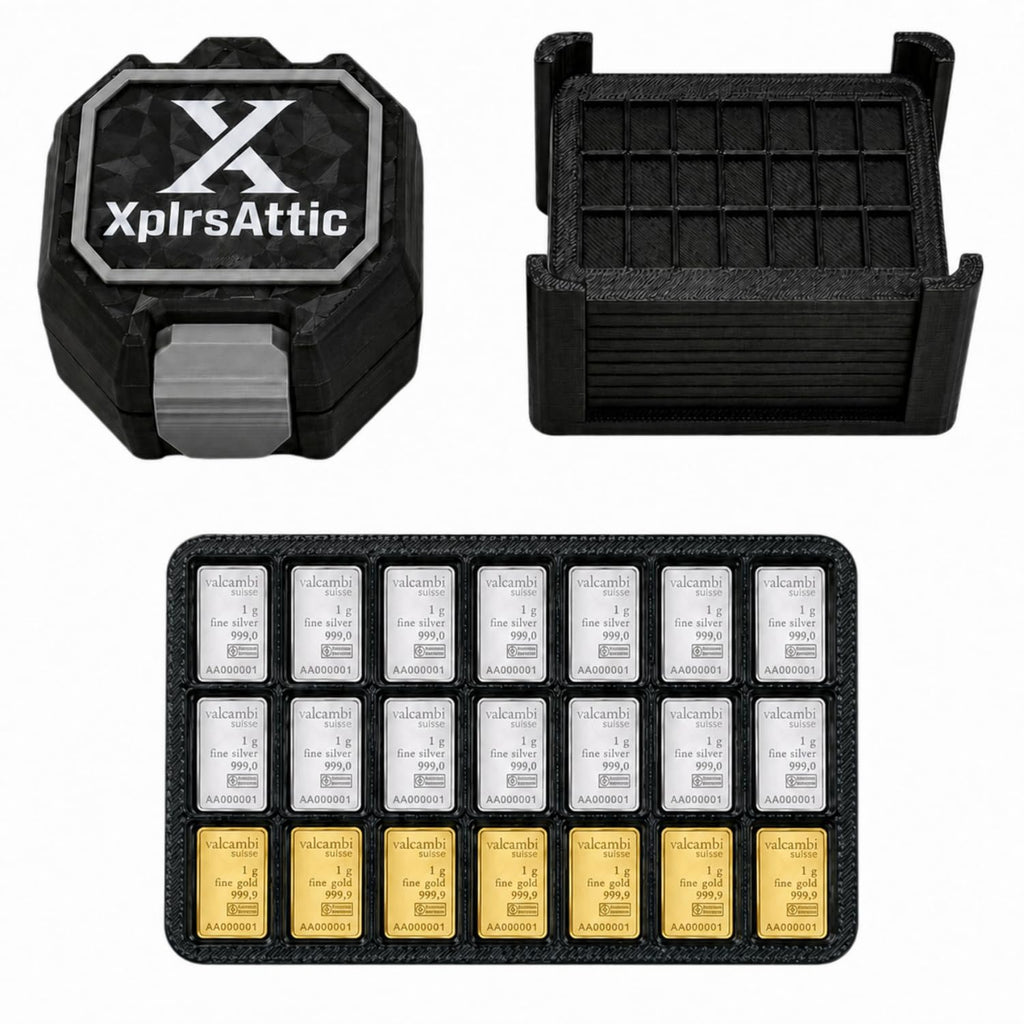 XplrsAttic 210-Slot Bullion Bar Storage Case - 1 Gram Valcambi-Style CombiBar Organizer, 10 Removable 21-Slot Trays, Compact Display Holder, Case Only