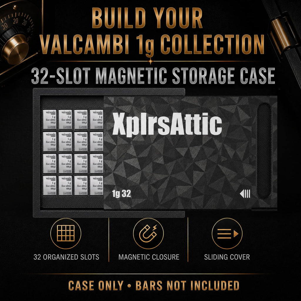 XplrsAttic 32 Slot Bullion Bar Storage Wallet,1 Gram Gold Silver Valcambi Style CombiBar Holder, Slim Magnetic Sliding Case, 4x8 Organizer, Coin Case, Bars Not Included