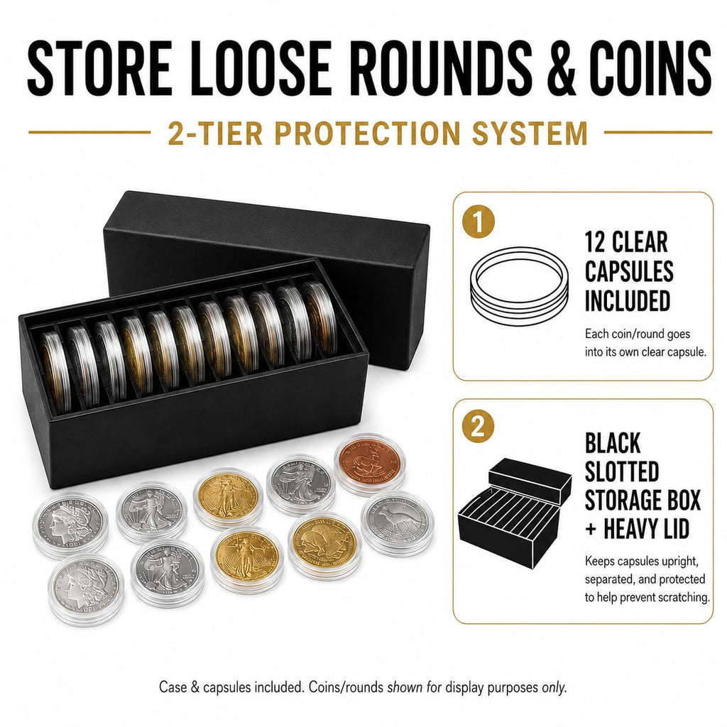 1 oz Coin Capsule Storage Box – 12 Capsules