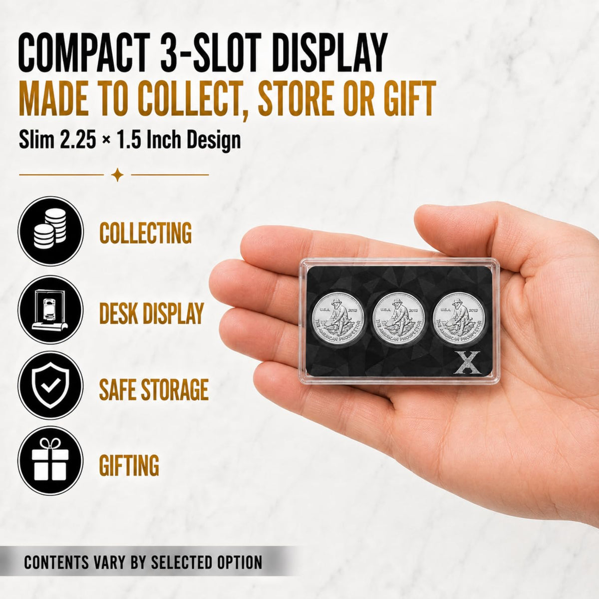 XplrsAttic 3 Slot Round Display Case, Fits 15mm 1 Gram Gold & Silver Rounds, Holds Up to 12 Stacked (4 Per Slot), Slim Stackable Coin Display Case