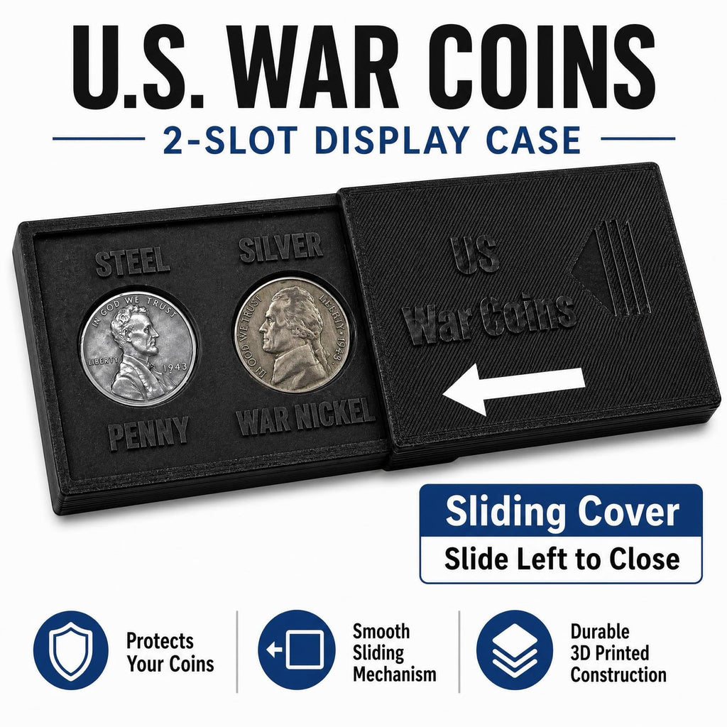 WWII War Coins Display Case with Authentic Steel Penny & Silver War Nickel – US Historical Coin Holder, 2 Slot Collector Display, Educational WWII Memorabilia Gift