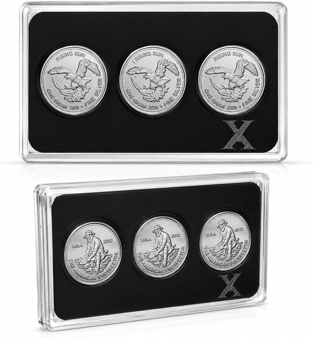 XplrsAttic 3 Slot Round Display Case, Fits 15mm 1 Gram Gold & Silver Rounds, Holds Up to 12 Stacked (4 Per Slot), Slim Stackable Coin Display Case
