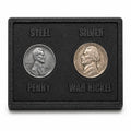 WWII War Coins Display Case with Authentic Steel Penny & Silver War Nickel – US Historical Coin Holder, 2 Slot Collector Display, Educational WWII Memorabilia Gift