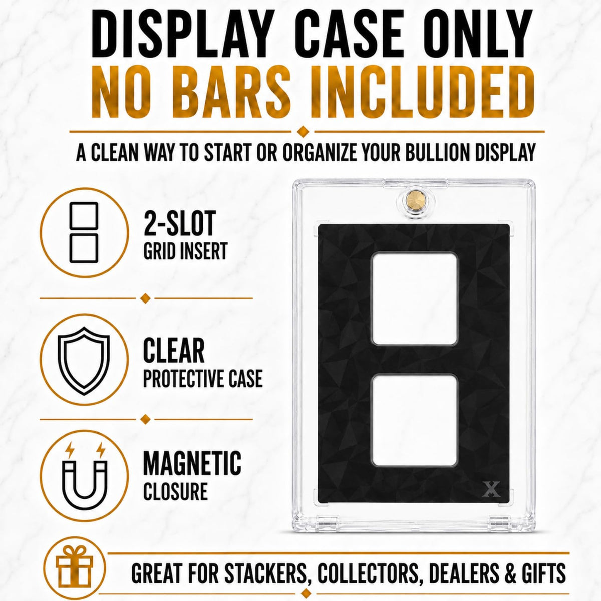 XplrsAttic Geiger Style Square Bar Display Case, Magnetic One Touch Bullion Holder for Gold & Silver Bars, Coin Showcase