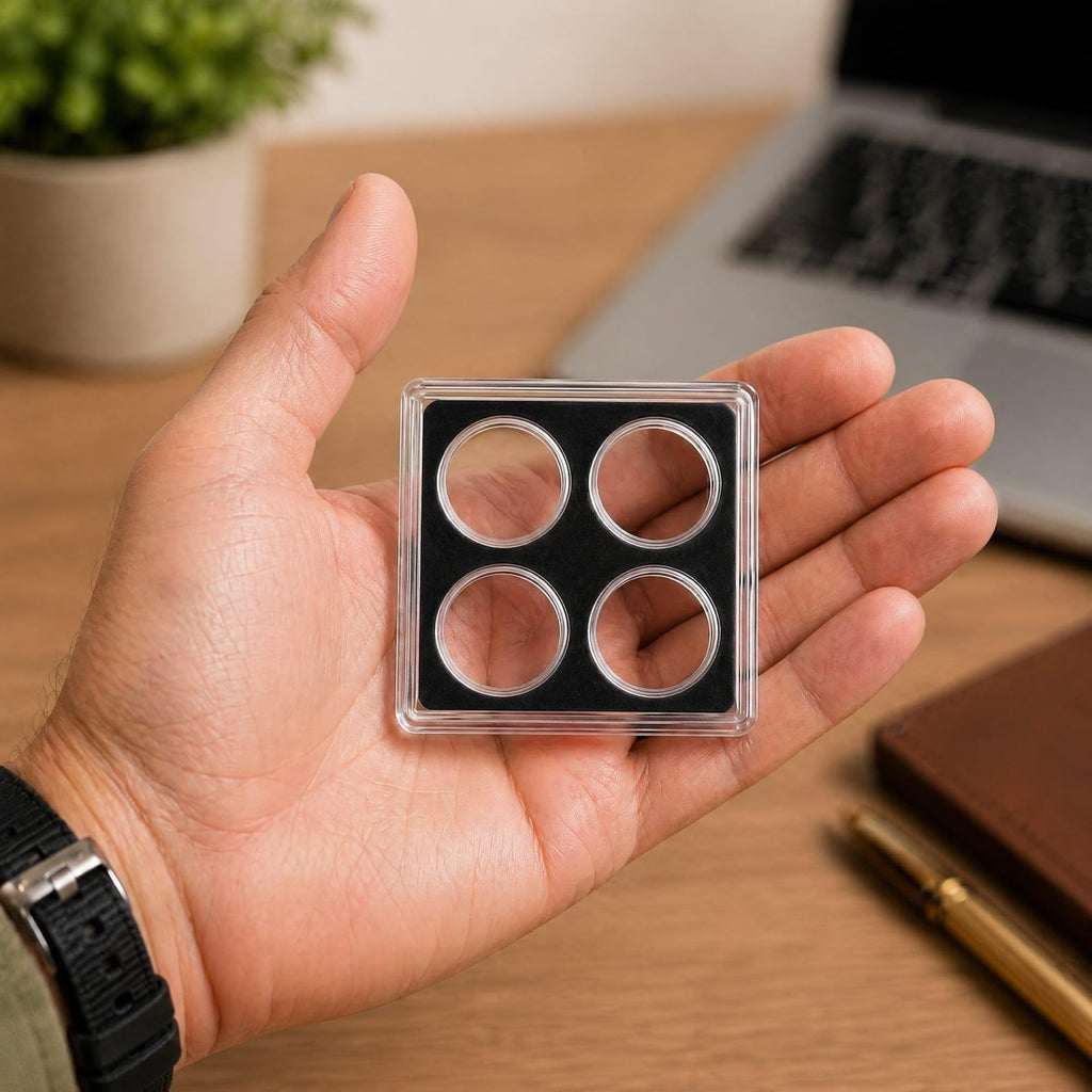 4-Slot Coin Display Case for Pennies & Dimes – Compact 2x2 Coin Holder, Starter Coin Collecting Display Case for Small U.S. Coins