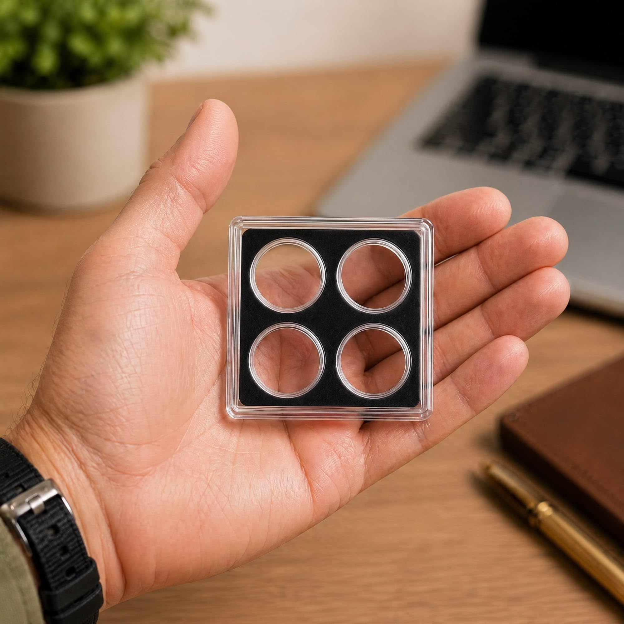 4-Slot Coin Display Case for Pennies & Dimes – Compact 2x2 Coin Holder, Starter Coin Collecting Display Case for Small U.S. Coins
