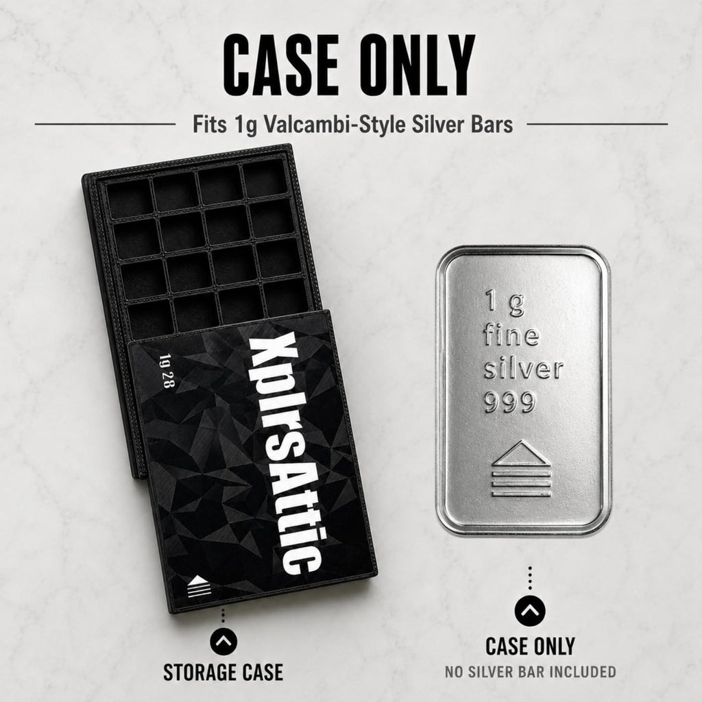 XplrsAttic 1 Gram Bullion Bar Holder Case - 28-Slot Valcambi-Style CombiBar Storage Wallet for Gold Silver Platinum Bars, Stacker Organizer