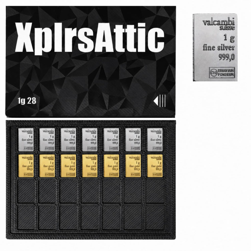 XplrsAttic 1 Gram Bullion Bar Holder Case - 28-Slot Valcambi-Style CombiBar Storage Wallet for Gold Silver Platinum Bars, Stacker Organizer