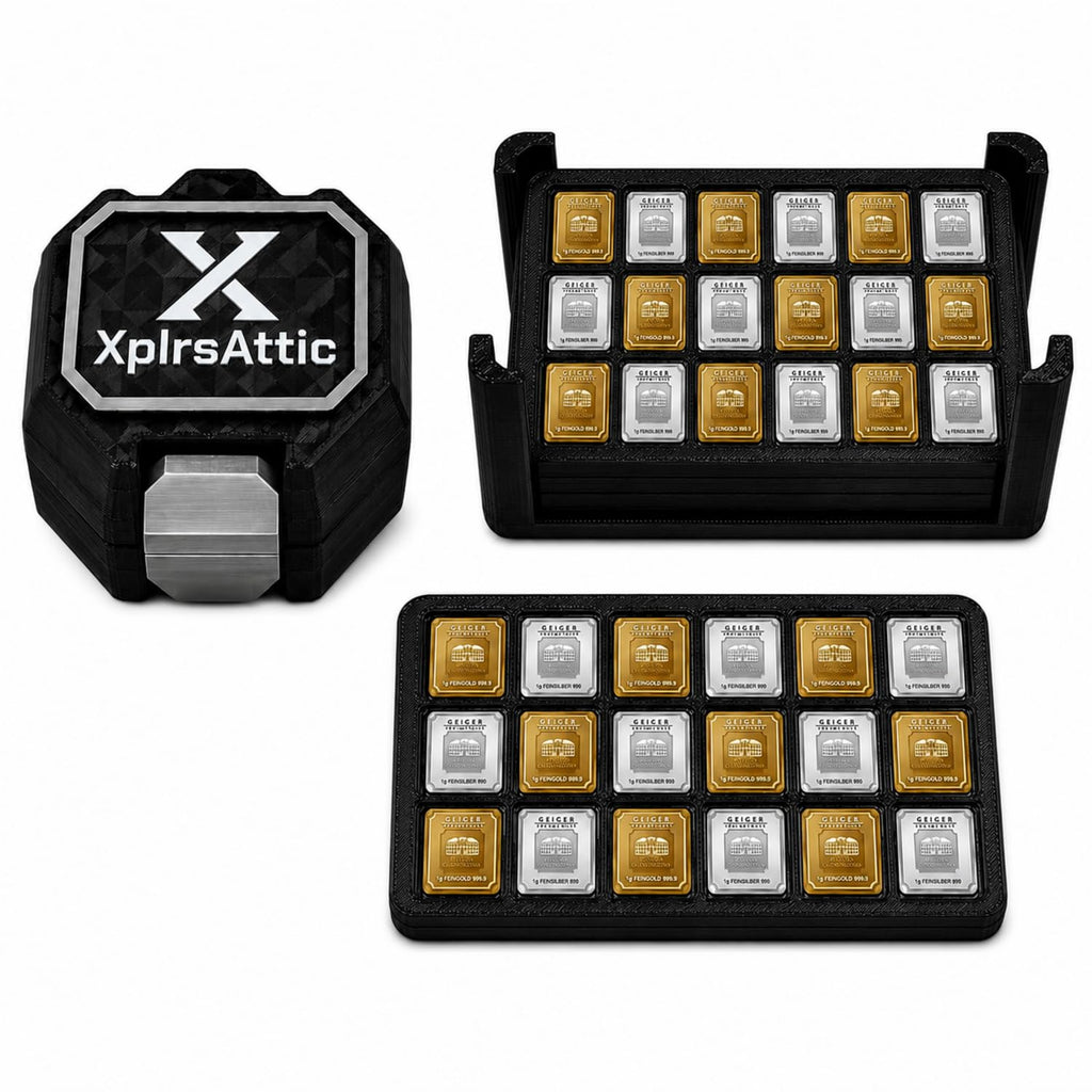 XplrsAttic 180-Slot Bullion Bar Storage Case - 1 Gram Geiger-Style Square Bar Organizer, 9 Removable 18-Slot Trays, Compact Display Holder, Case Only