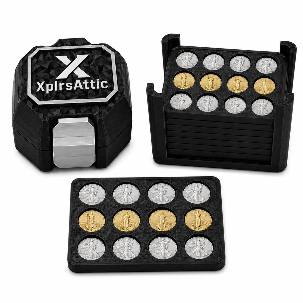 XplrsAttic 120 Slot Bullion Round Storage Case, 15mm 1 Gram Gold Silver Round Organizer, 9 Removable 12 Slot Trays, Compact Display Holder, Case Only