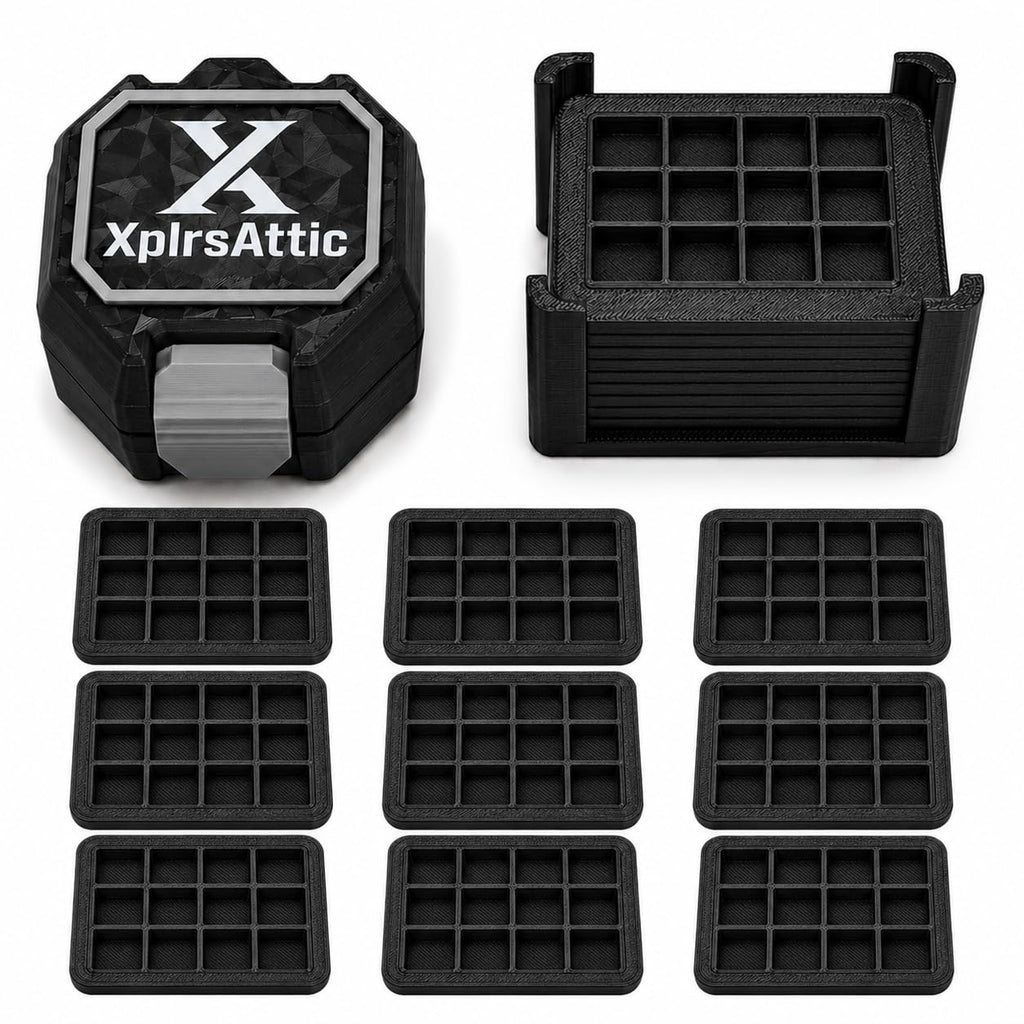 XplrsAttic 160-Slot Bullion Bar Storage Case - 1 Gram Silver, Gold Fractional Bar Organizer, 10 Removable 16-Slot Trays, Compact Display Holder, Case Only