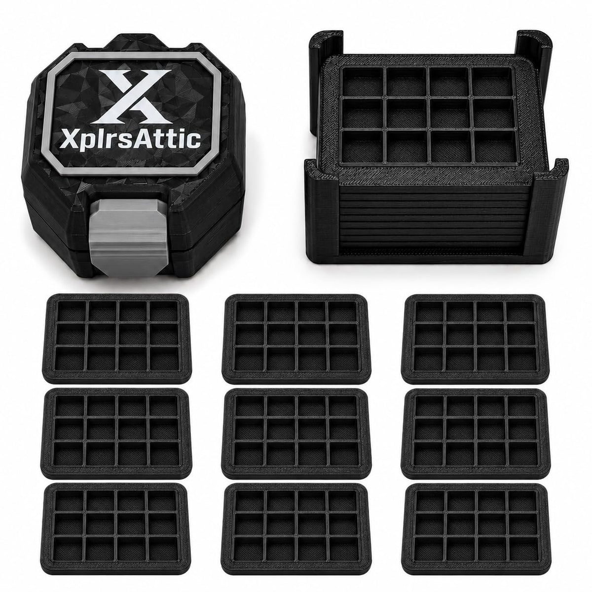 XplrsAttic 160-Slot Bullion Bar Storage Case - 1 Gram Silver, Gold Fractional Bar Organizer, 10 Removable 16-Slot Trays, Compact Display Holder, Case Only