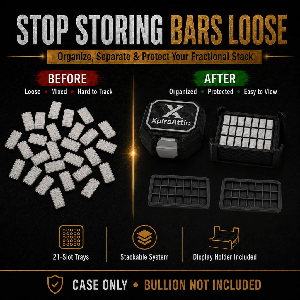 XplrsAttic 210-Slot Bullion Bar Storage Case - 1 Gram Valcambi-Style CombiBar Organizer, 10 Removable 21-Slot Trays, Compact Display Holder, Case Only