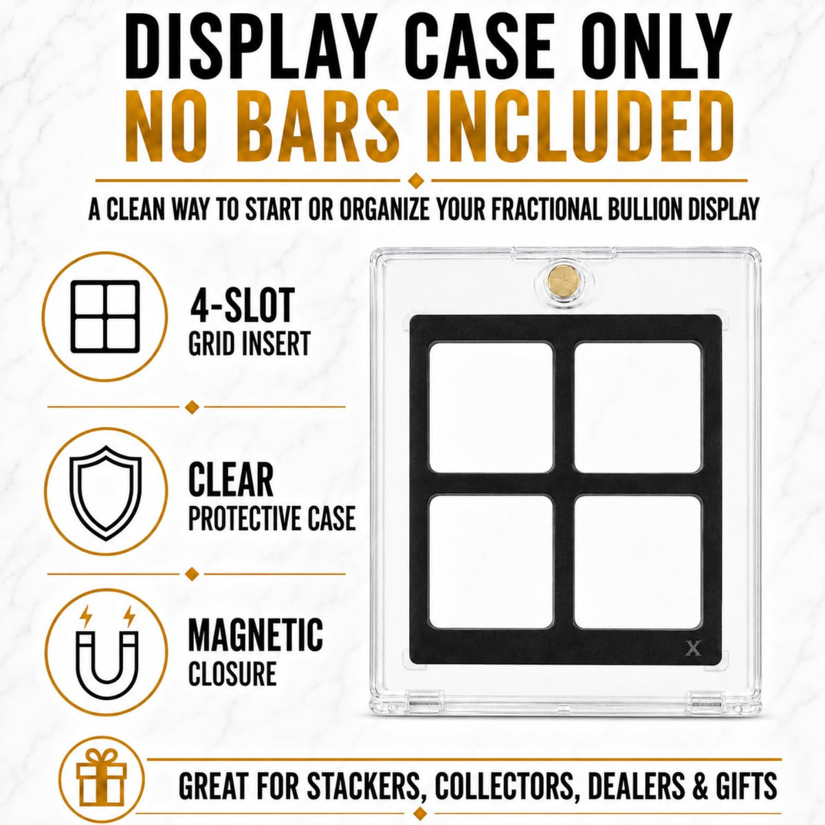 XplrsAttic Geiger Style Square Bar Display Case, Magnetic One Touch Bullion Holder for Gold & Silver Bars, Coin Showcase