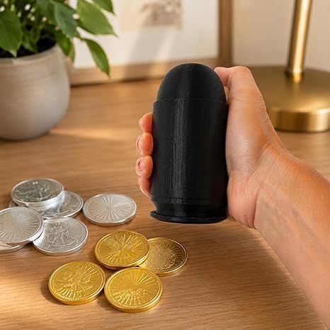 Bullet-Style Screw-On Bullion Coin Storage Case, Holds Up to 22 Loose 1 oz Silver, Copper & Gold Rounds up to 40mm, Black Plastic Coin Tube Holder with 1 Random 1 oz Copper Round Sample Included