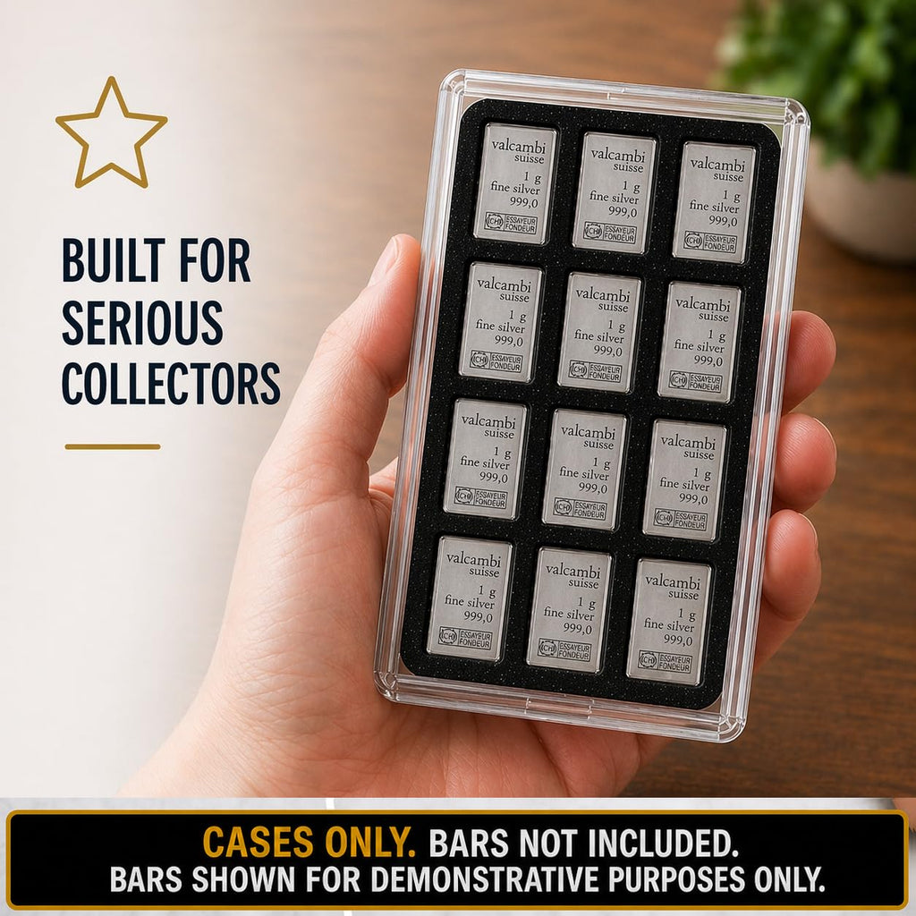 1g Bullion Bar Storage Case Bundle – 28 Slot Sliding Wallet + 12 Slot Display Case for Valcambi Style CombiBars, Silver Gold Platinum Bar Organizer, Desk Safe Pocket Storage (Cases Only)