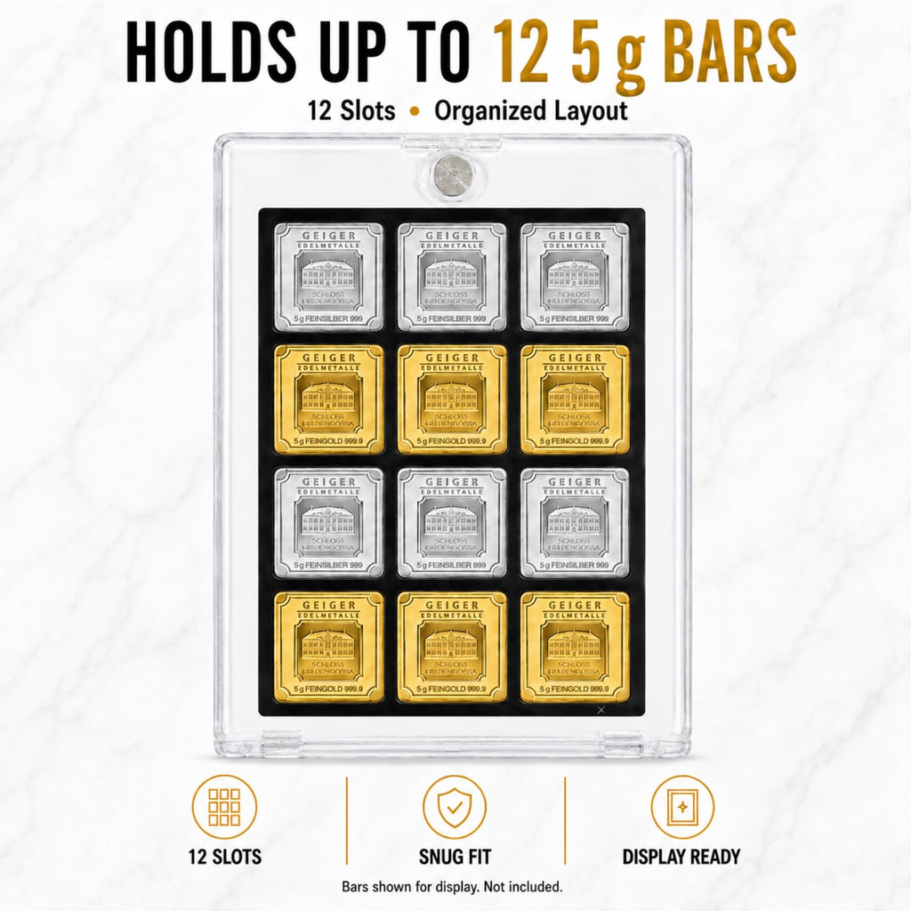 XplrsAttic Geiger Style Square Bar Display Case, Magnetic One Touch Bullion Holder for Gold & Silver Bars, Coin Showcase