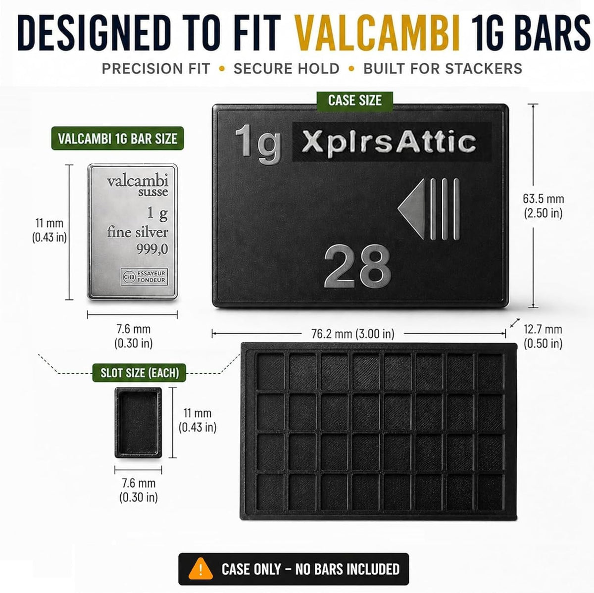 1 Gram Bullion Bar Storage Wallet Bundle, 28-Slot Valcambi-Style 1g Bar Holder & 24-Slot Geiger-Style Square Bar Case, Fractional Gold Silver Platinum Organizer, 2-Pack, Cases Only