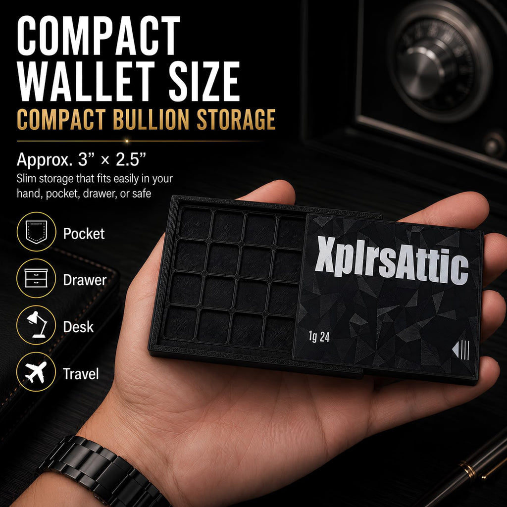 XplrsAttic 1 Gram Bullion Bar Storage Case - 24-Slots Wallet for Geiger-Style Fractional Gold & Silver Bars, Compact Stacker Organizer, Case Only