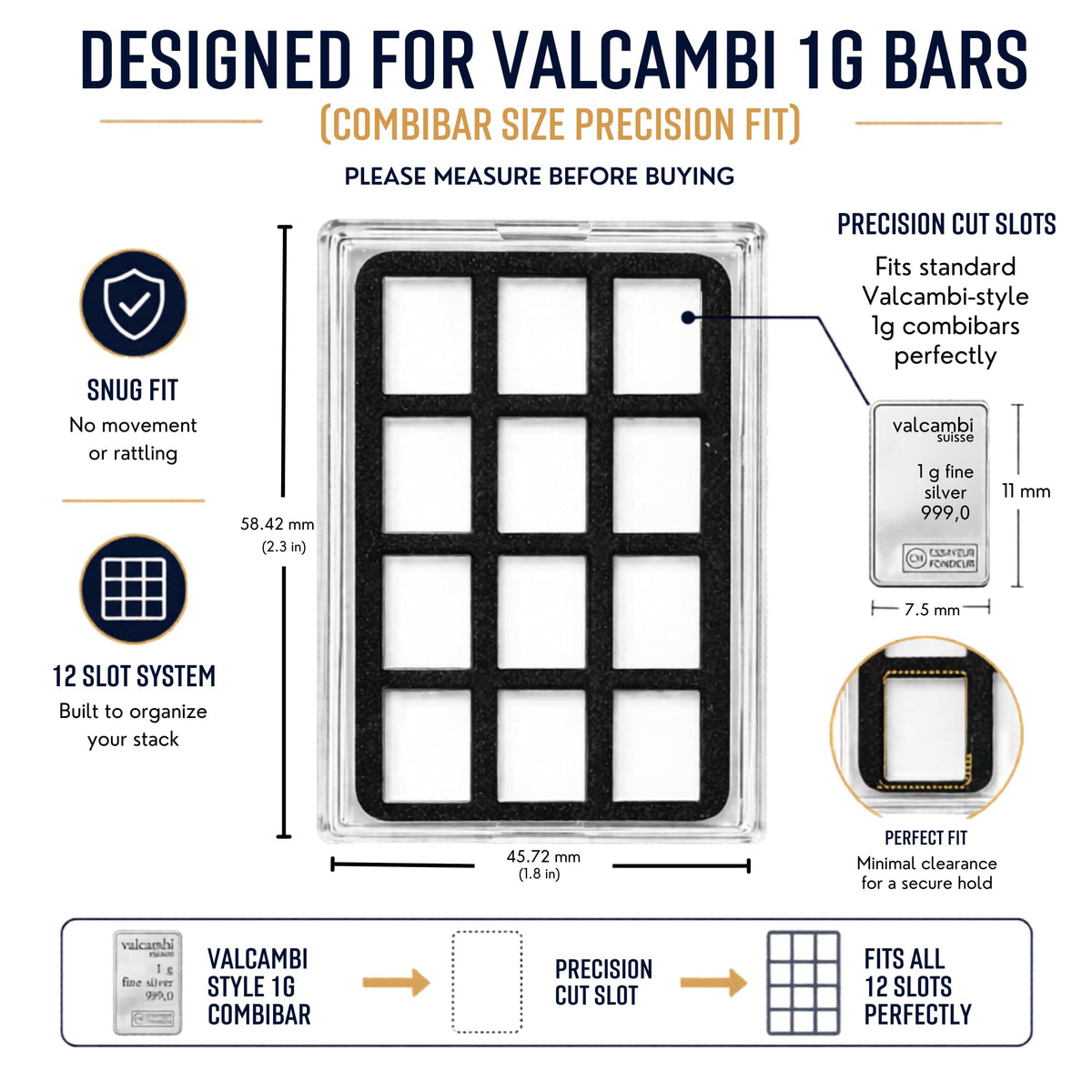 1 Gram Silver Bars Storage Case – Valcambi Compatible Holder, Fractional Silver Stack Set, Beginner Collectible Gift