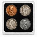 Coin Display Case for Pennies & Dimes (4 Slot) – Includes Wheat Penny – Starter Coin Collecting Kit – Compact 2x2 Holder