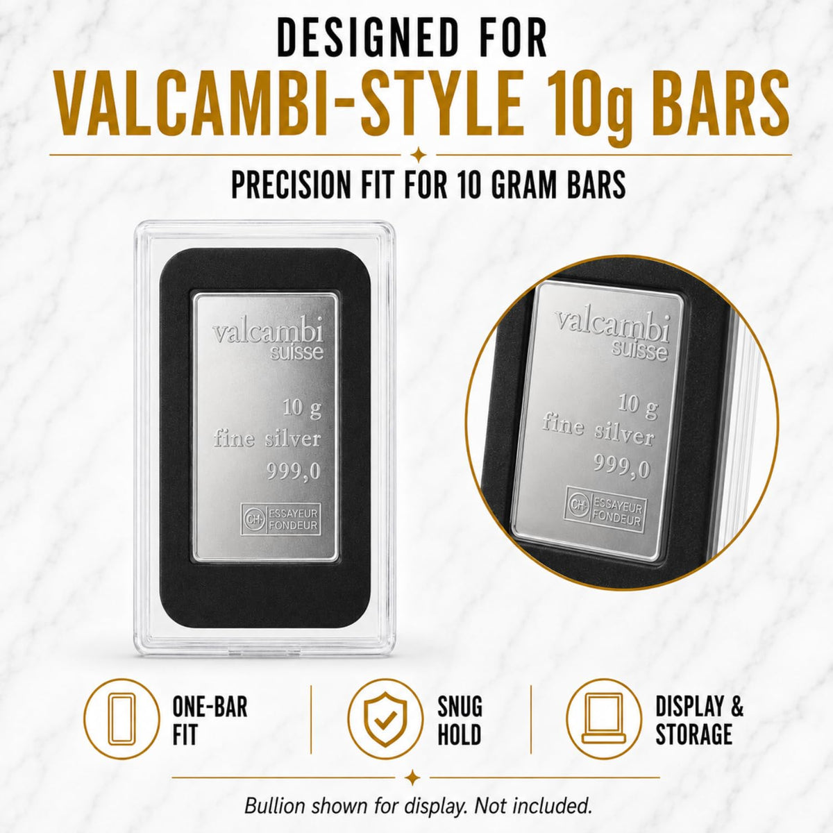 XplrsAttic 10 Gram Silver Bar Protective Case - Clear Display Holder for Valcambi-Style 10g CombiBar, Fitted Black Insert, Single Bar Format, Case Only
