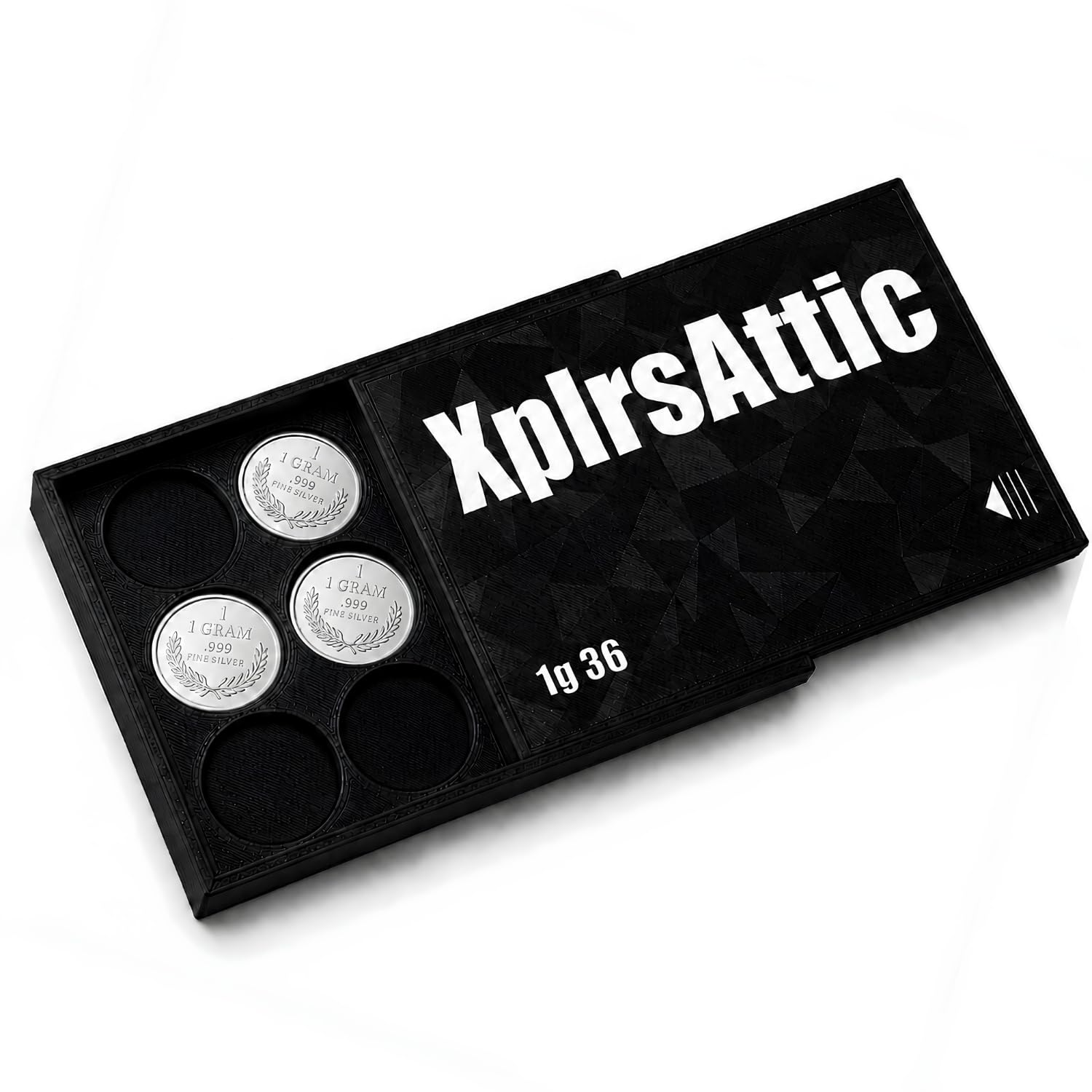 XplrsAttic 1 Gram Round Storage Case - 36-Slot Holder for Gold, Silver & Platinum Bullion Rounds, 15mm Precision Slots with Sliding Cover