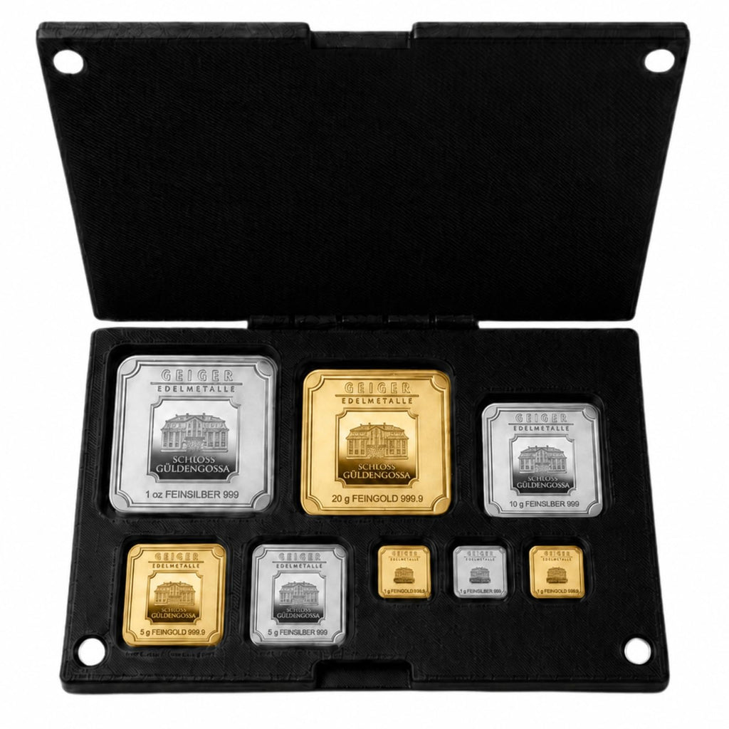 XplrsAttic Multi Size Bullion Bar Storage Case - 8 Slot Geiger Style Bar Organizer for 1oz, 20g, 10g, 5g & 1g Gold & Silver Bars, Hinged Case with Magnetic Closure, Case Only