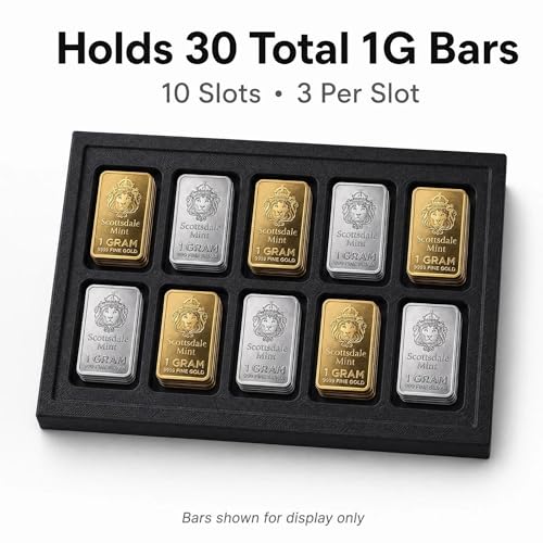 1 Gram Bar Storage Case with Slide Cover, 10-Slot 3D Printed Holder Tray, Holds up to 30 Scottsdale-Style Mini Bars, Compact Black Display Organizer, Case Only