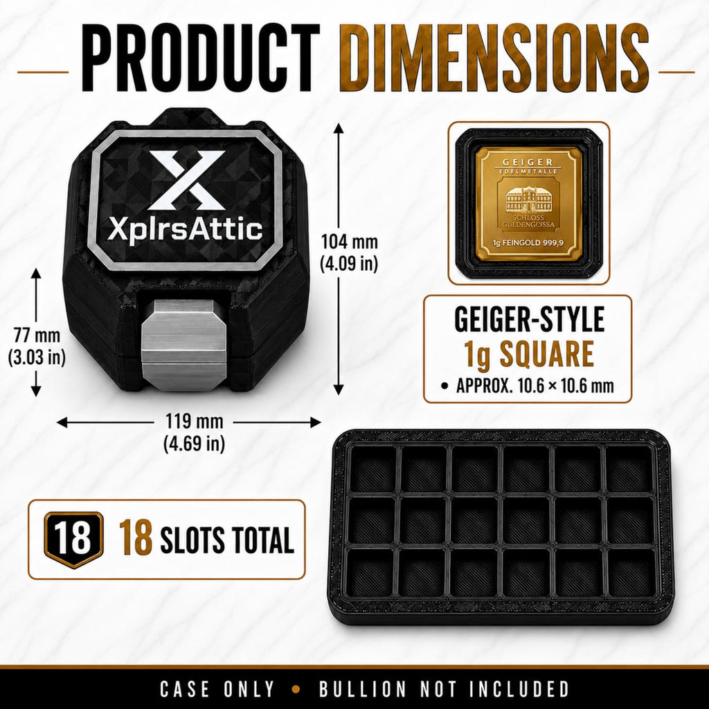 XplrsAttic 180-Slot Bullion Bar Storage Case - 1 Gram Geiger-Style Square Bar Organizer, 9 Removable 18-Slot Trays, Compact Display Holder, Case Only